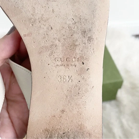 Gucci Calfskin Double G Thong Flat Sandals 36.5 Mystic White - Picture 8 of 14